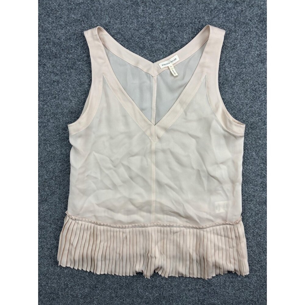 Rebecca Taylor Top Womens 2 Blush Pink Silk Pleated Hem V Neck Sleeveless Blouse